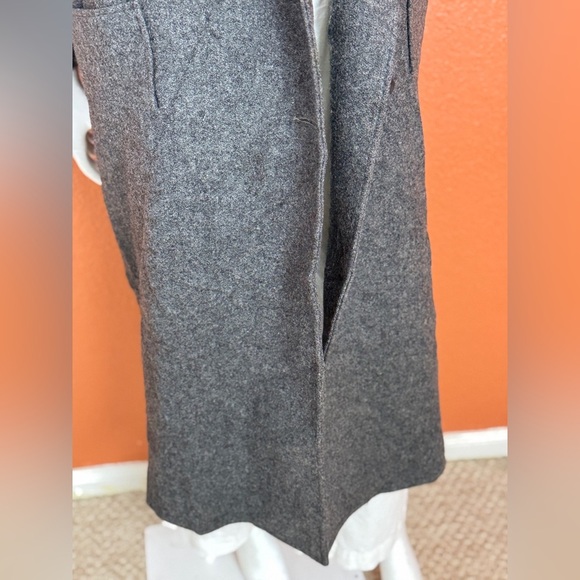 David Bengamin Vintage Wool Leather Black Long Trench Coat Shoulder Pads Size 7 - Picture 16 of 17